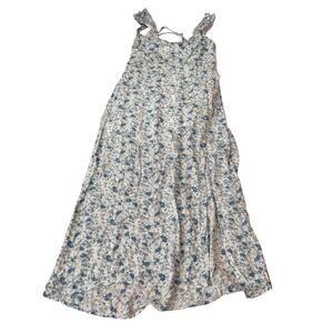 Hollister Women’s White Blue Floral Midi Dress Cottage-core Sleeveless SZ Small
